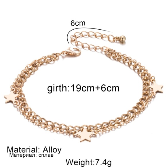 Layered Star Charm Silver Anklet Ankle Bracelet - Picture 4 of 5